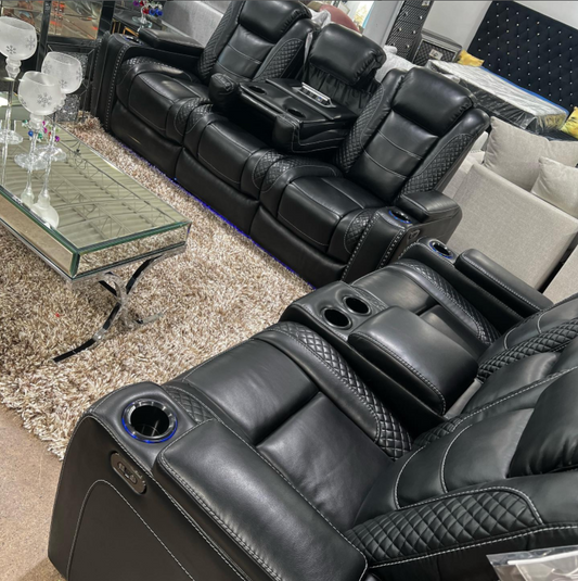 PartyTime Reclining Sofa and Loveseat ( Black )